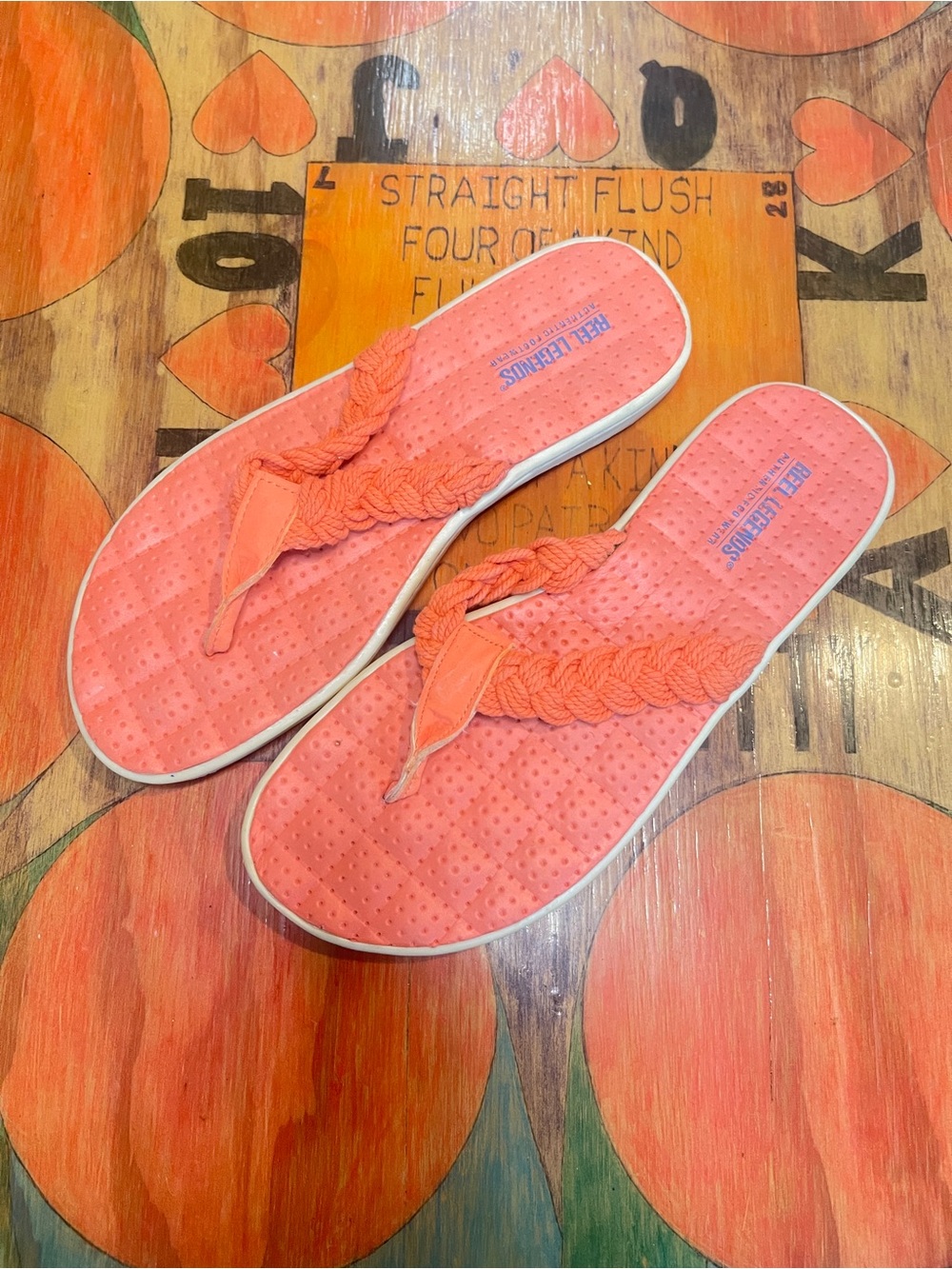 Reel Legends Coral Flip Flops Thong Size 6 Nautical Rope Style Authentic FCO